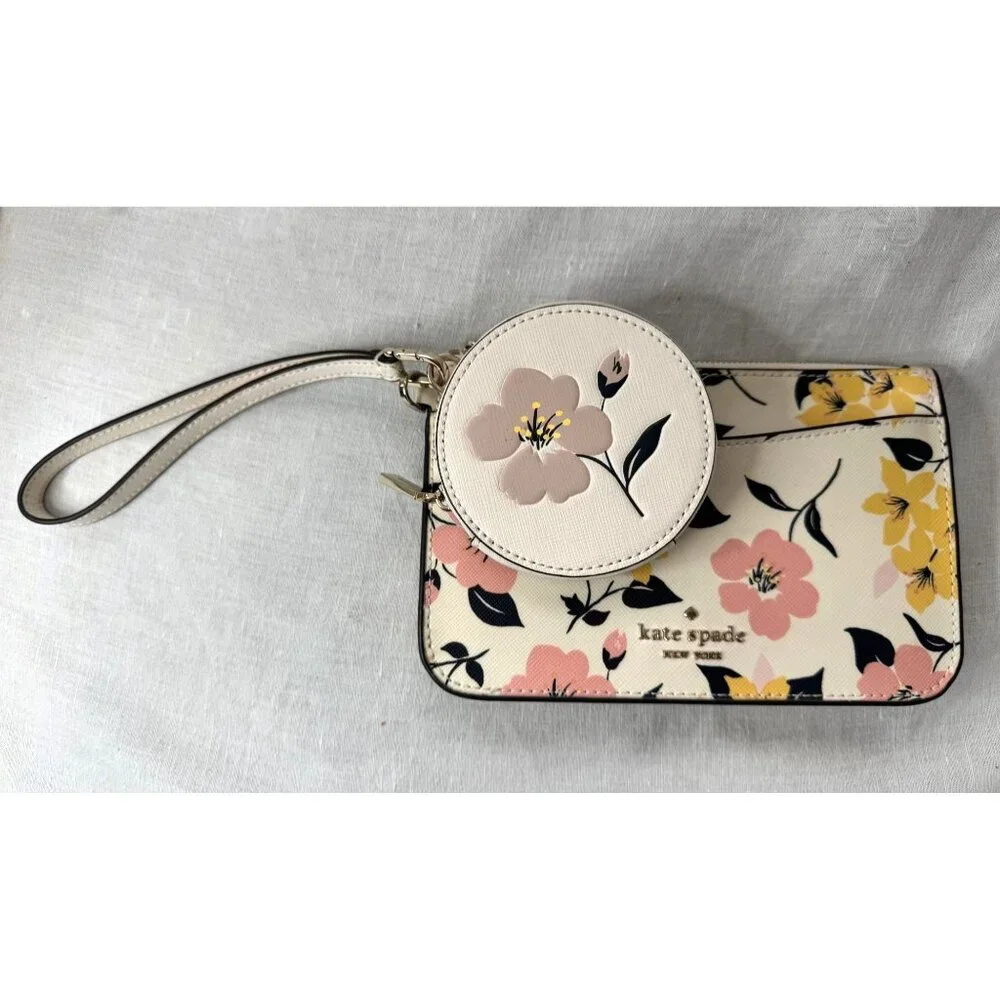 Kate Spade Staci Lily Bloom Floral Print 3fer - Wristlet, Coin Pouch & Card Hold
